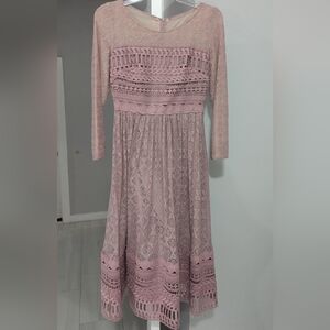 Elegant Pink Detailed Lace Dress